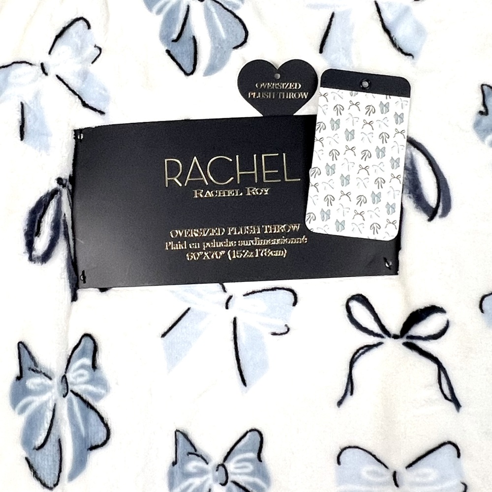 Rachel Roy -  ‘Blue Bows’ plush throw. 60” x 70”. NWT. Firm! - Picture 3 of 4